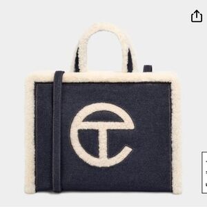Telfar Denim Shearling shopping bag tote
